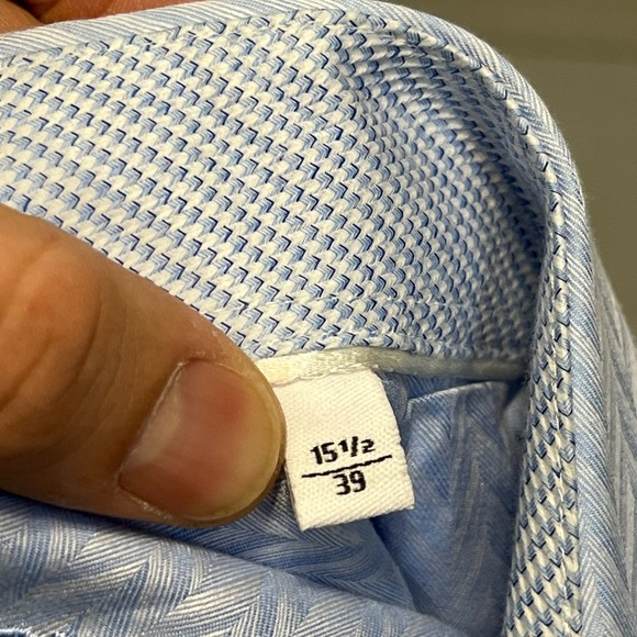 Bugatchi Uomo Men Dress Shirt 15.5/39 Blue Herringbone Roll Cuff Long Sleeve3434 - Picture 7 of 11